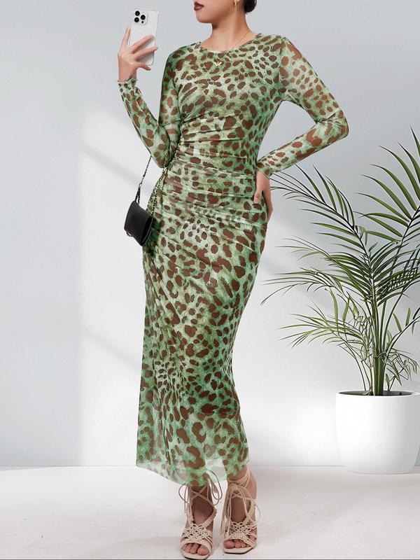 ALIANNA™ - Elegant Leopard Print Ruched Bodycon Dress for Parties 