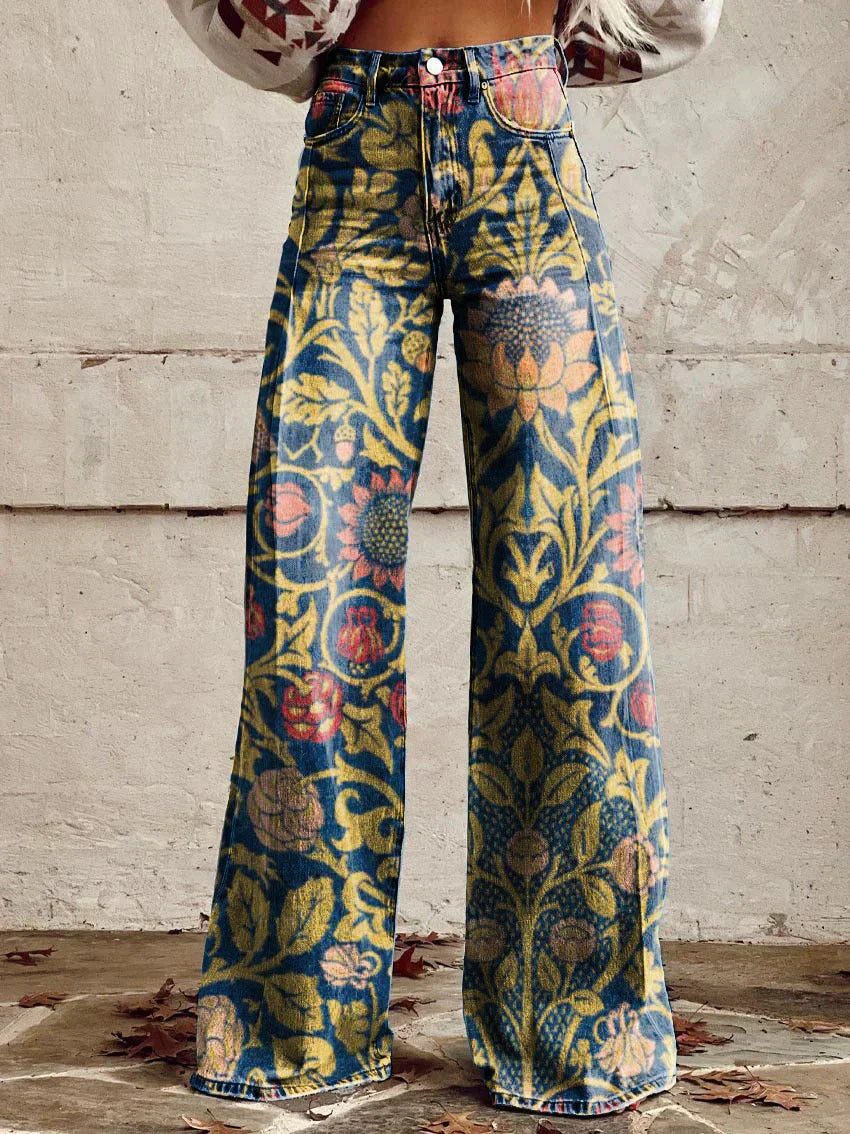 Daisy | High Waist Boho Floral Wide Leg Pants