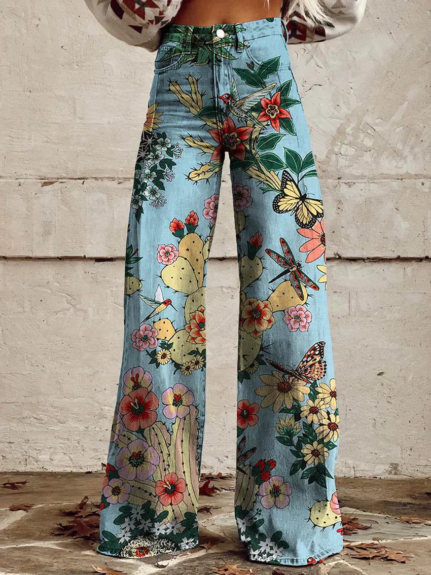 Daisy | High Waist Boho Floral Wide Leg Pants