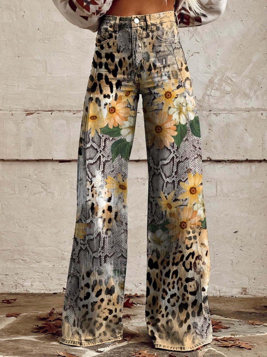 Daisy | High Waist Boho Floral Wide Leg Pants