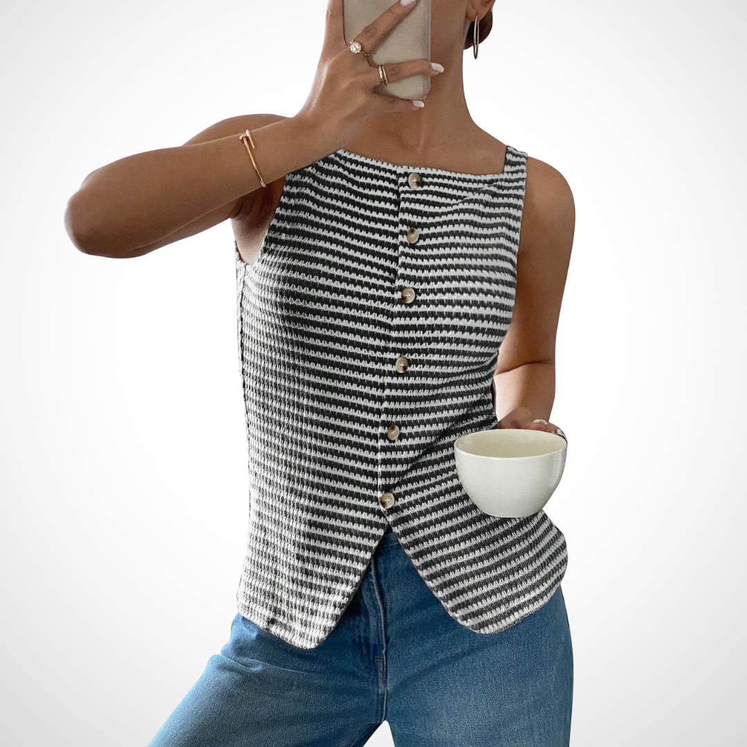 QUANDA™ - Classy Button Front Sleeveless Tank Top