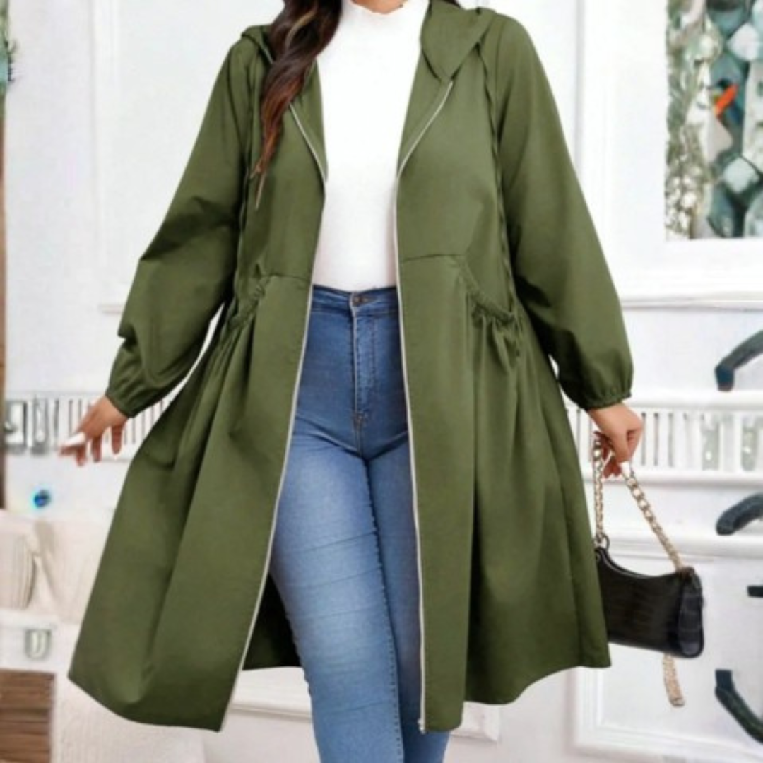 AVRIL™ - Casual Plus Size Drawstring Zip-Up Long Sleeve Hooded Coat