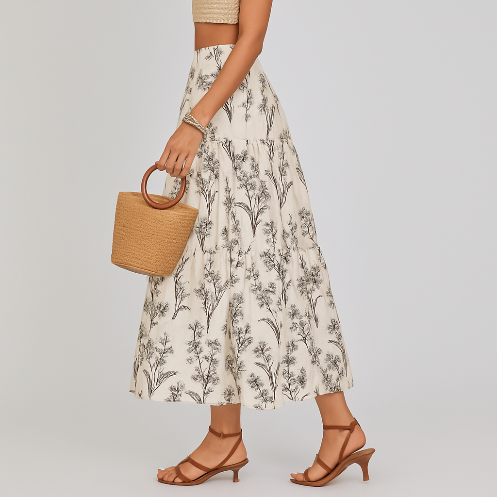 Elowen | Floral High Waisted Midi Skirt