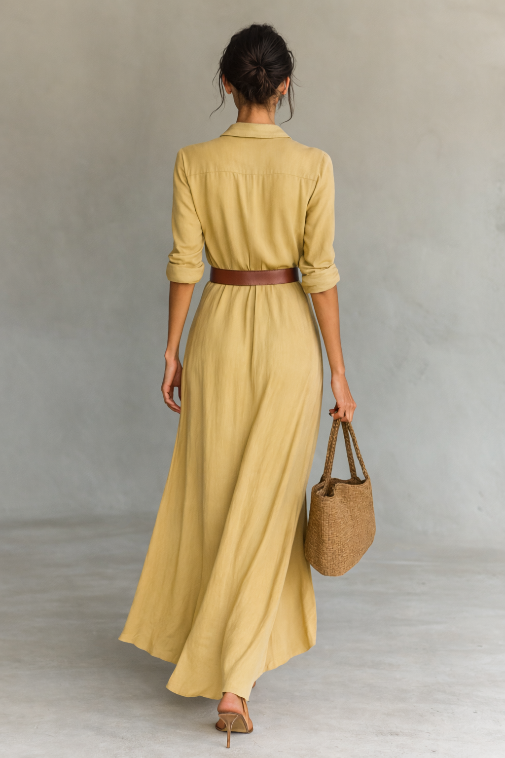 Alessia | Belted Long Sleeve Maxi Shirt Dress