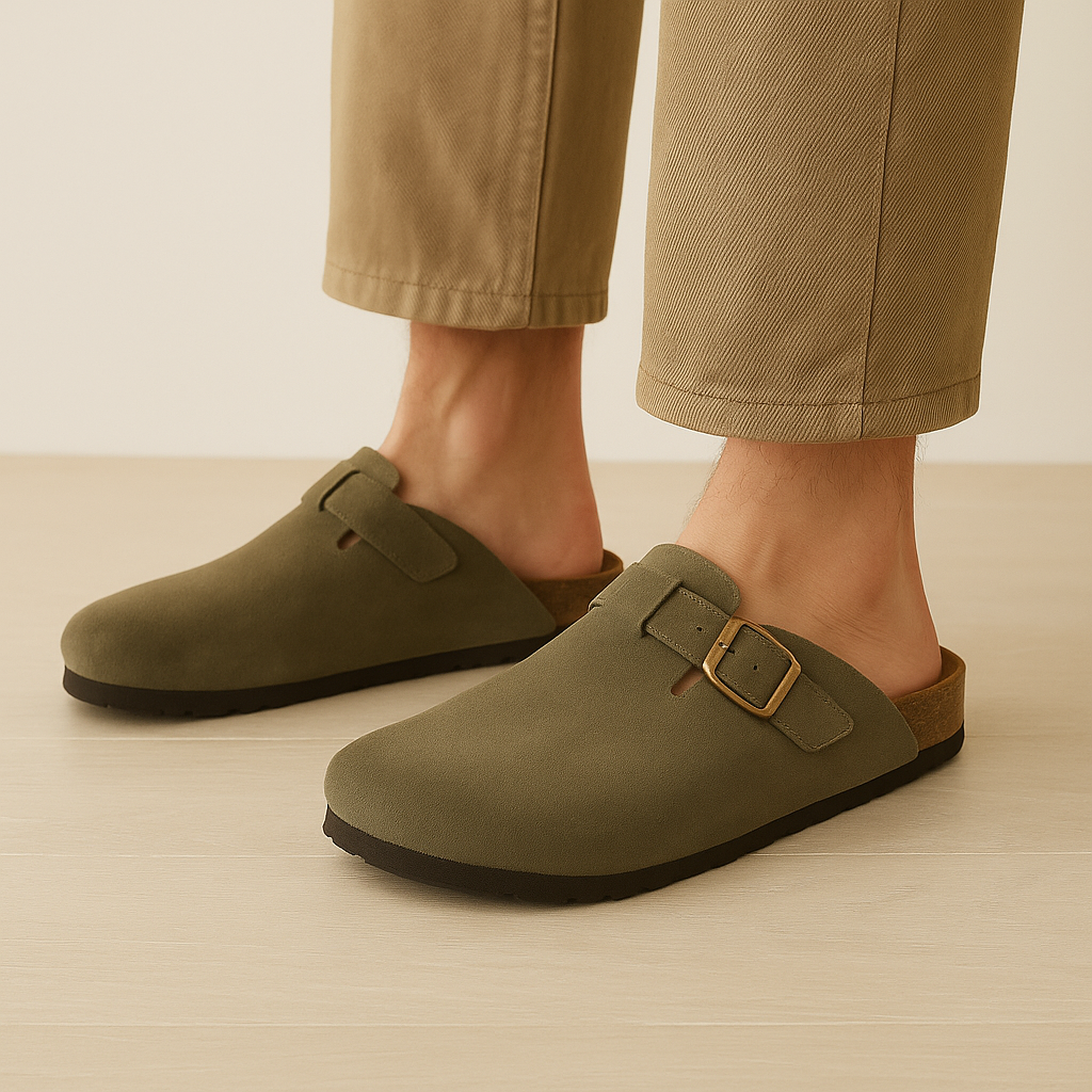 Elara | Elegant Suede Buckle Slip-On Clogs