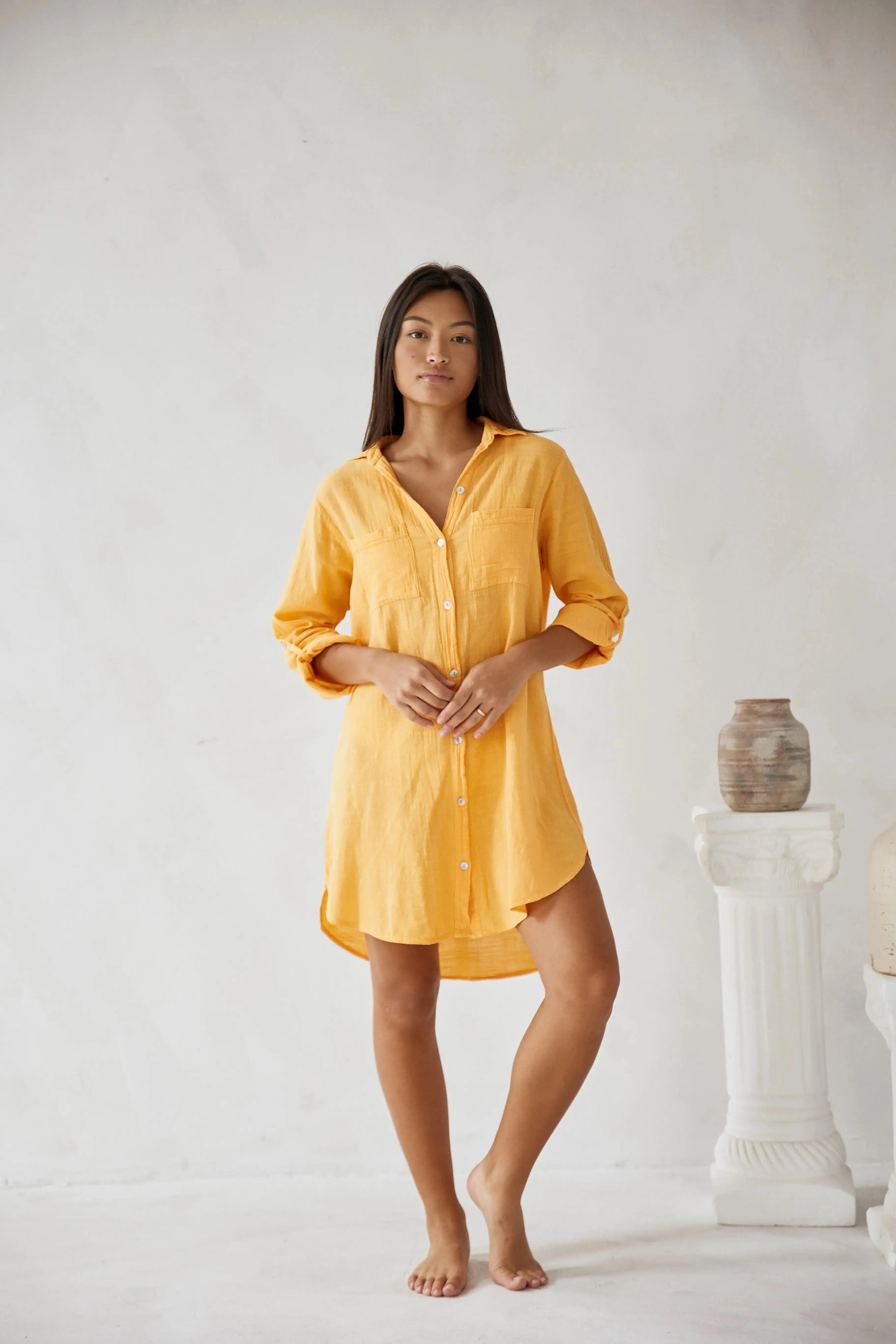 Elaris | Oversized Button-Down Shirt Dress with Chest Pockets