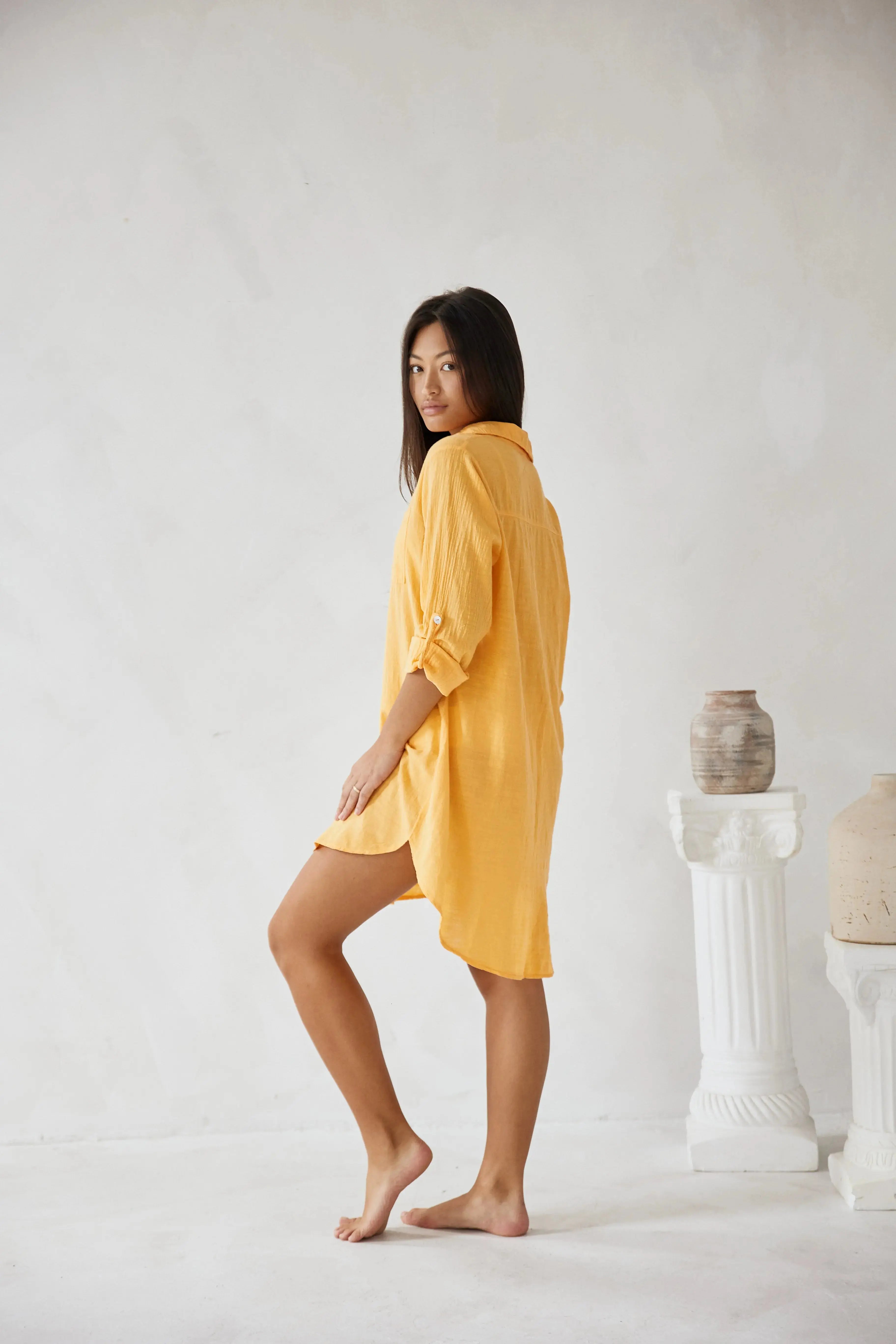 Elaris | Oversized Button-Down Shirt Dress with Chest Pockets