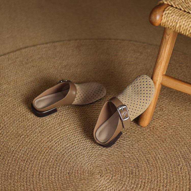 Celine | Perforated Buckle Mule Loafers