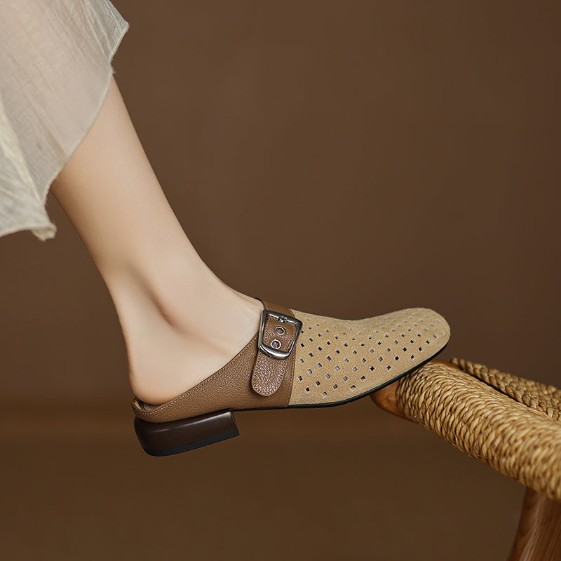 Celine | Perforated Buckle Mule Loafers