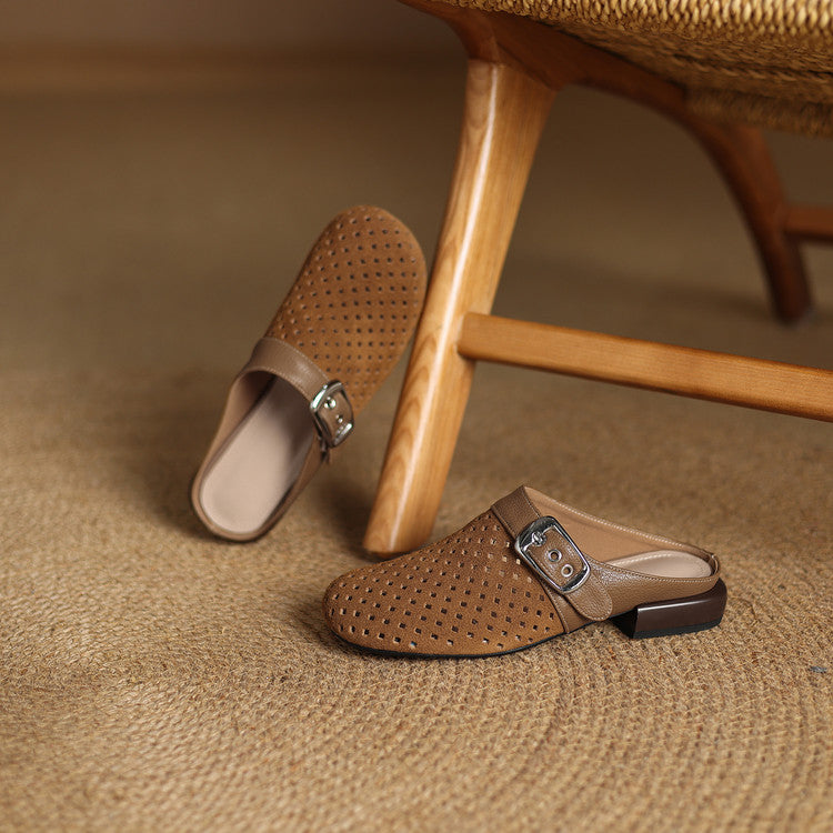 Celine | Perforated Buckle Mule Loafers