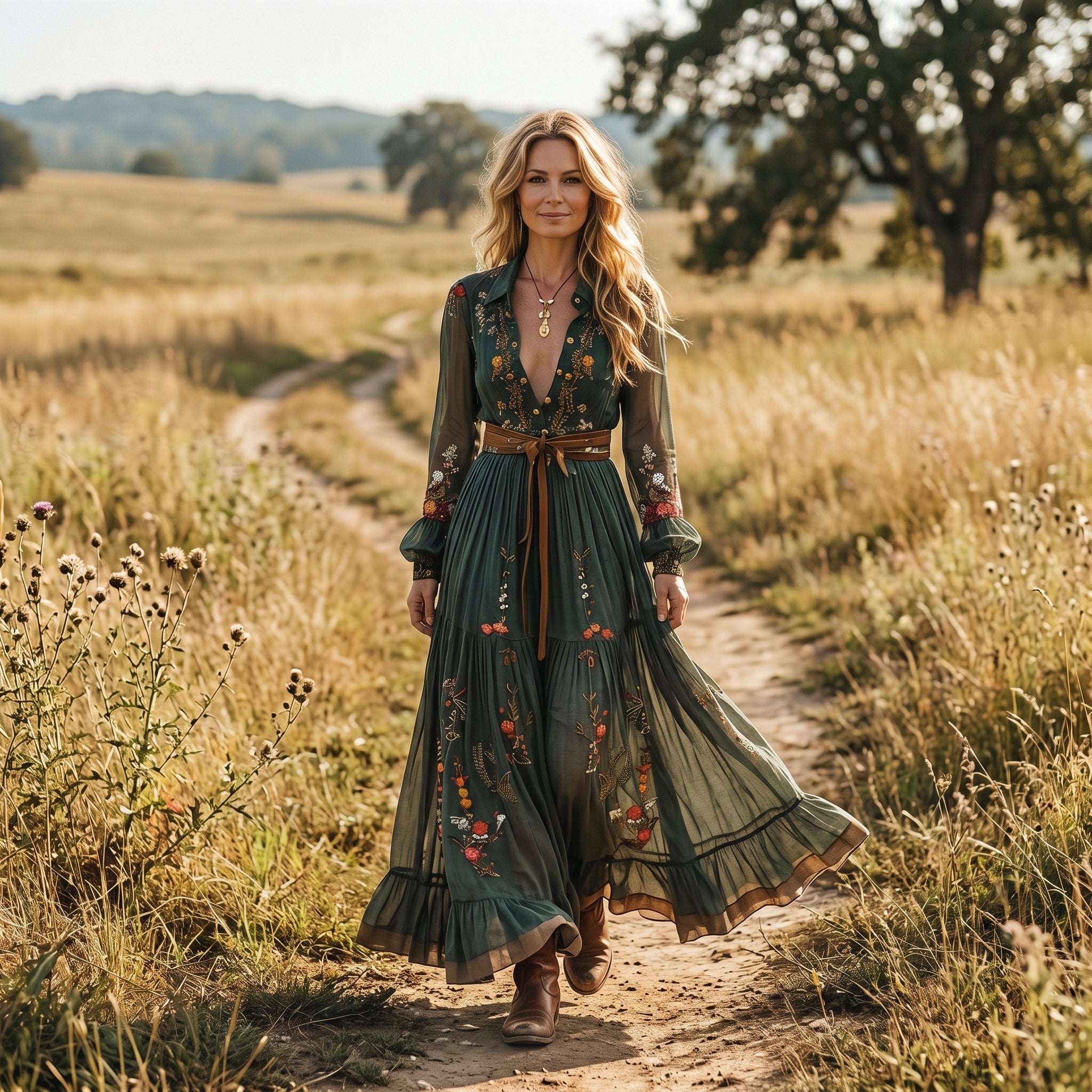 Maria | Boho Embroidered Long Sleeve Maxi Dress