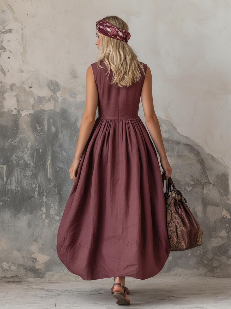 Valentina | Sleeveless Linen Maxi Dress with Button Front