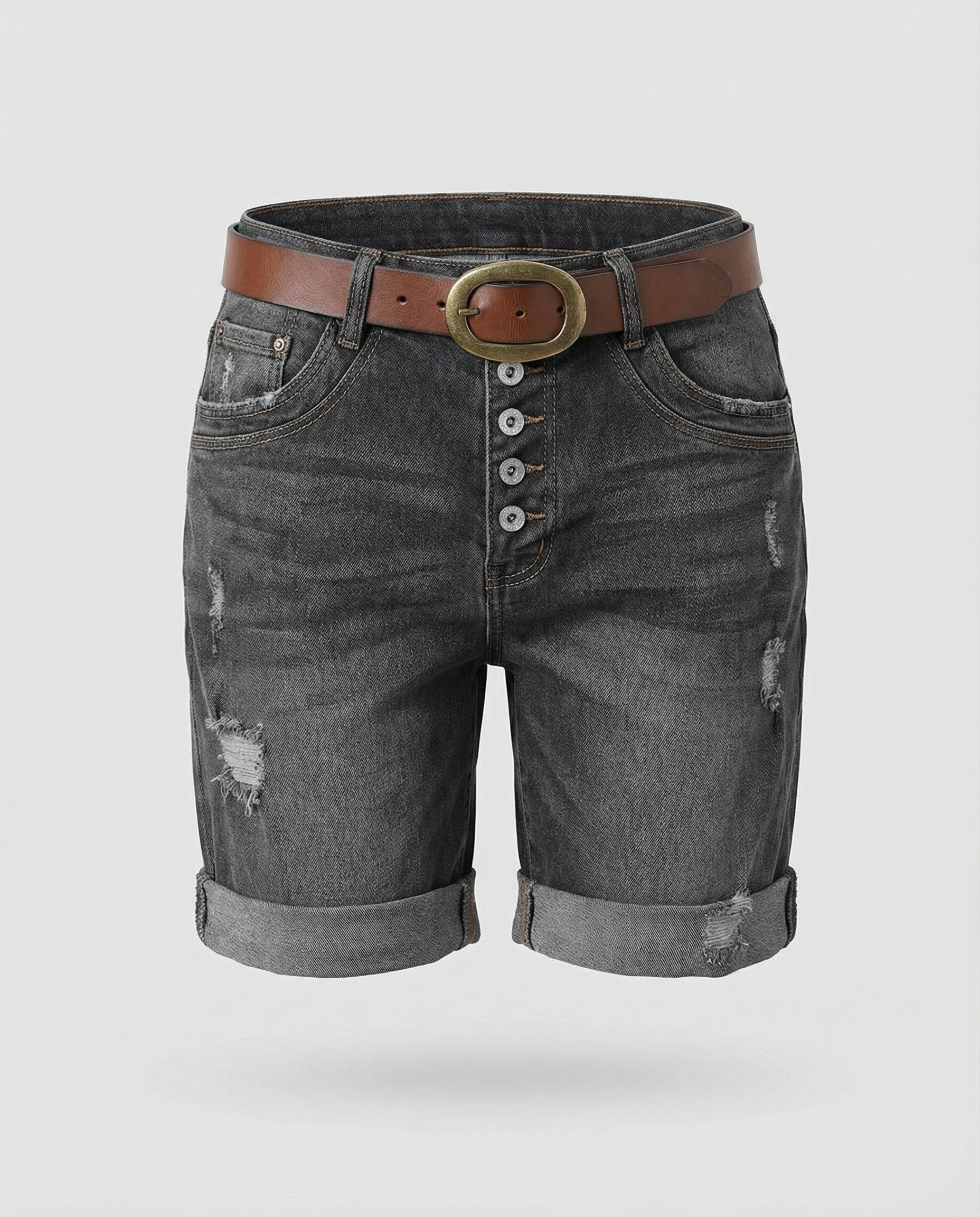 Isla | Women's High-Waisted Distressed Button-Fly Denim Shorts