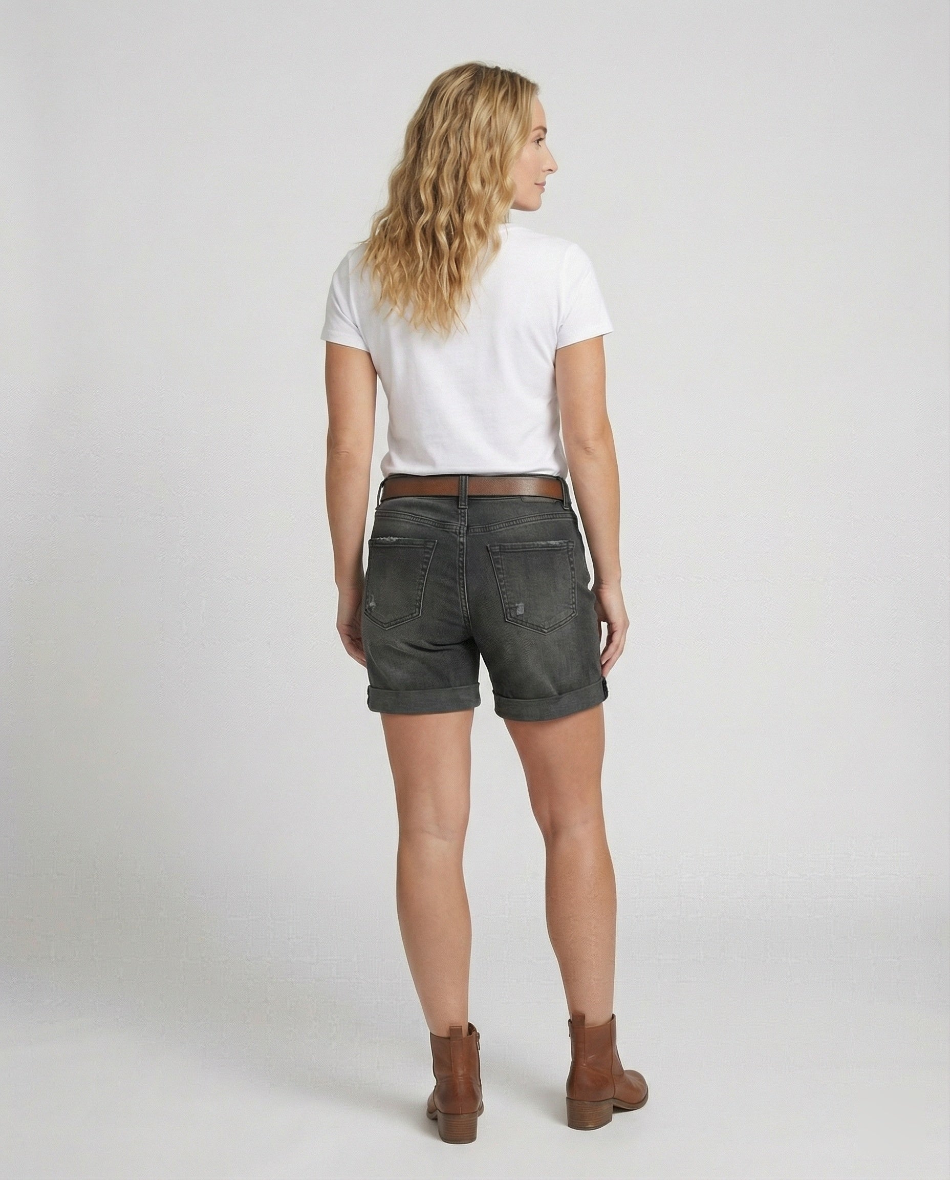 Isla | Women's High-Waisted Distressed Button-Fly Denim Shorts
