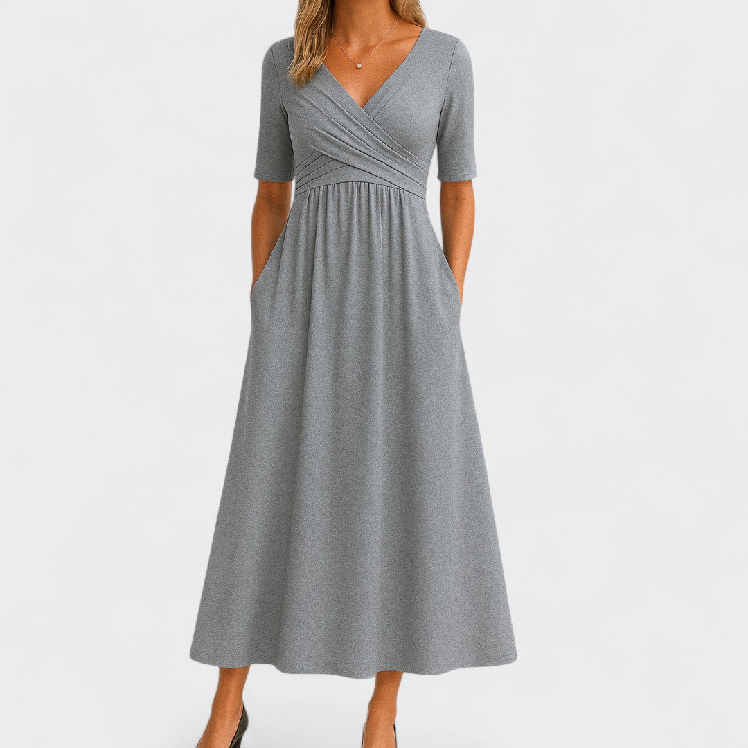 Ivy | V Neck Wrap Waist Midi Dress Wedding Guest