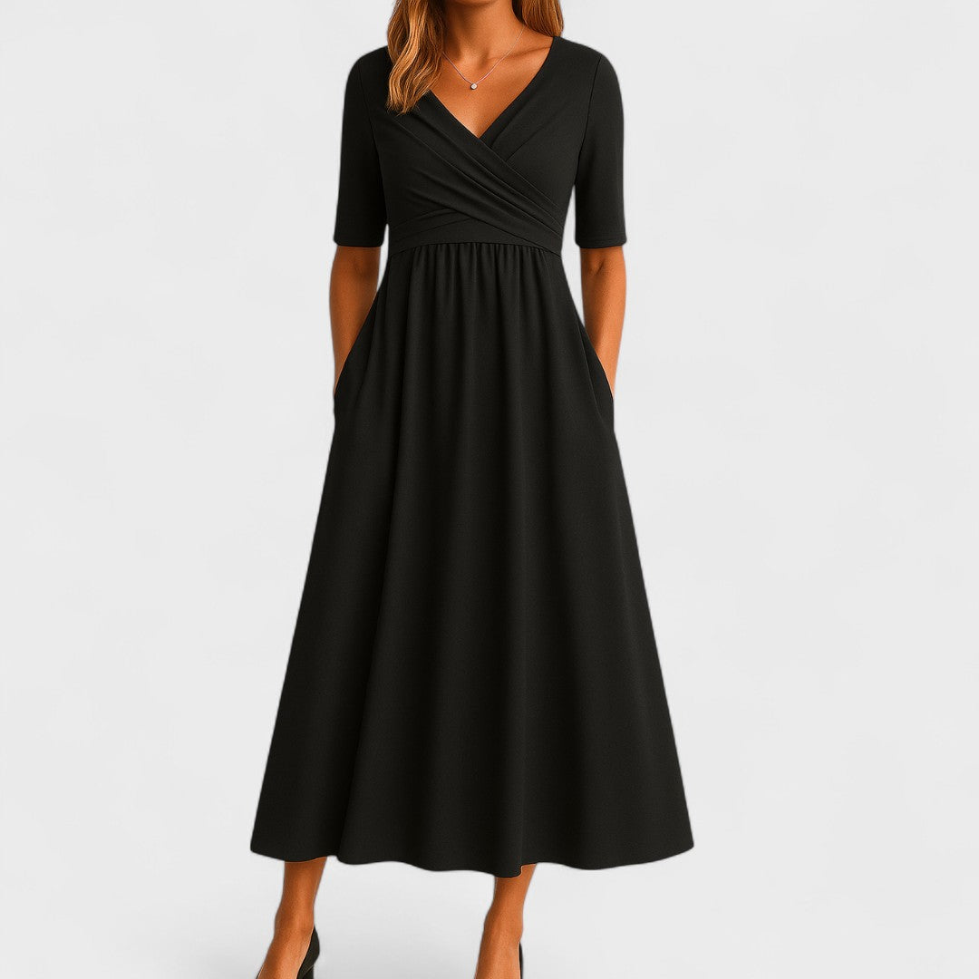 Ivy | V Neck Wrap Waist Midi Dress Wedding Guest