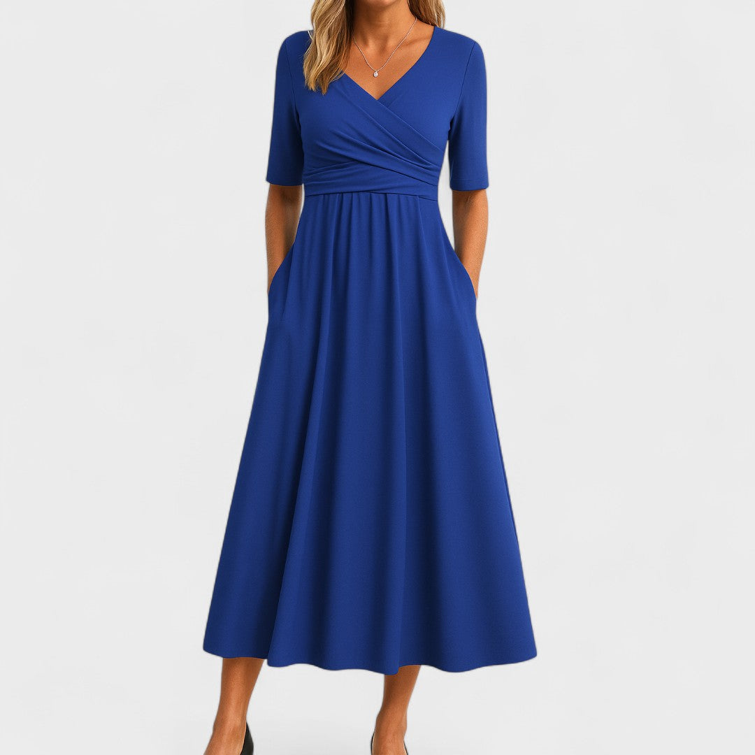 Ivy | V Neck Wrap Waist Midi Dress Wedding Guest