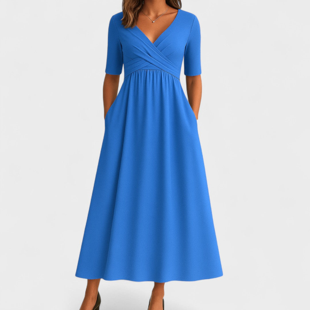 Ivy | V Neck Wrap Waist Midi Dress Wedding Guest
