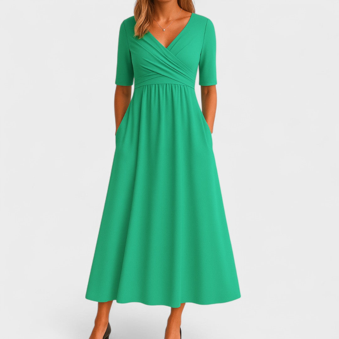 Ivy | V Neck Wrap Waist Midi Dress Wedding Guest