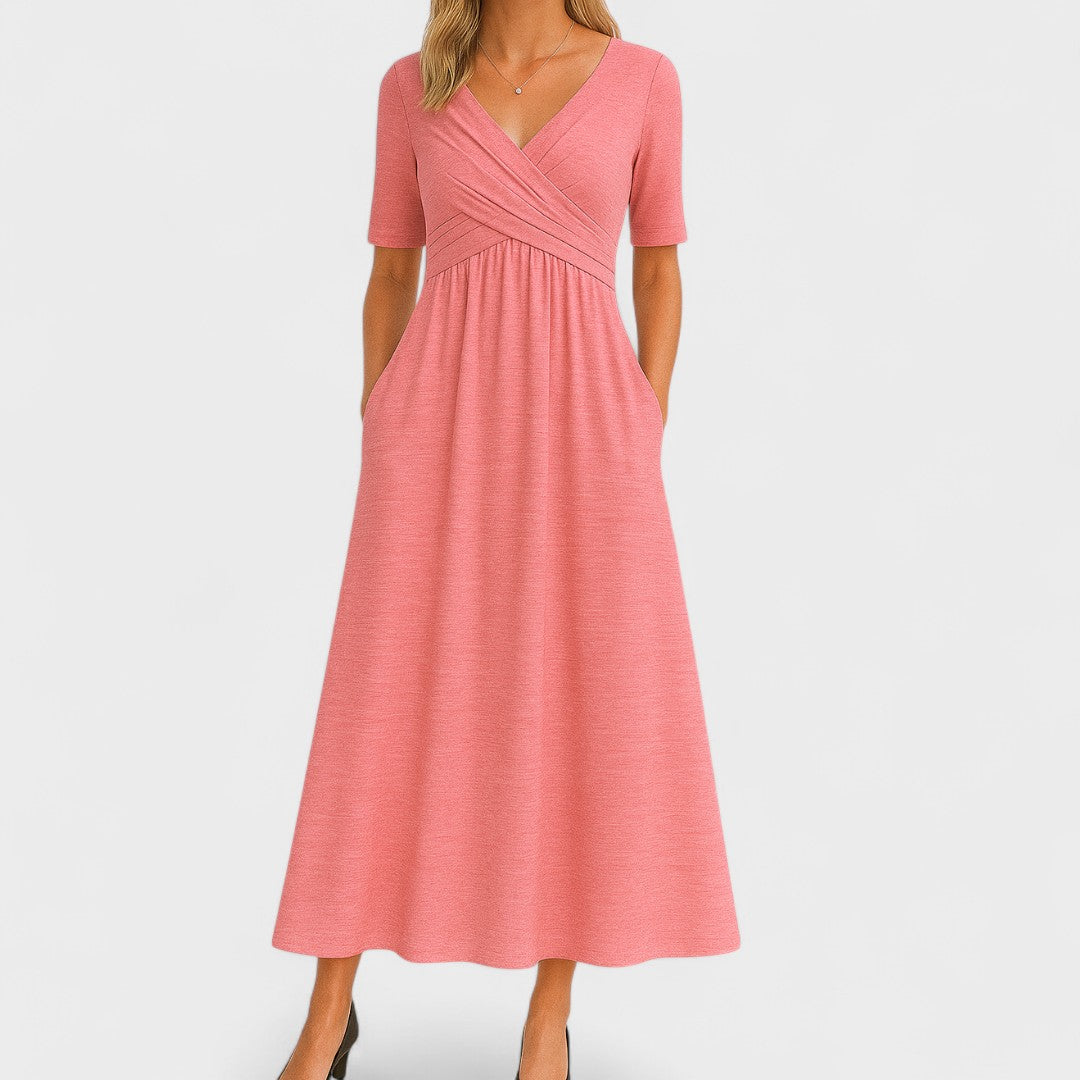Ivy | V Neck Wrap Waist Midi Dress Wedding Guest