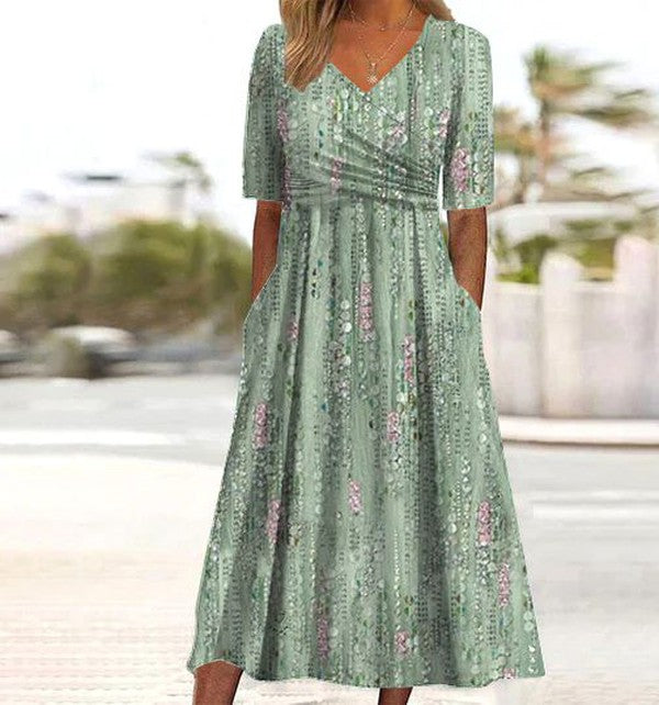Audrey | Women’s Boho Floral A-Line Midi Dress
