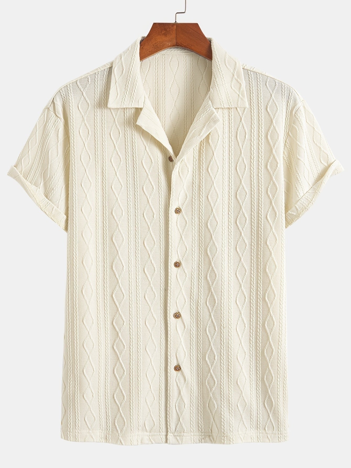 Marlon | Men's Short Sleeve Cable Knit Button Up Shirt