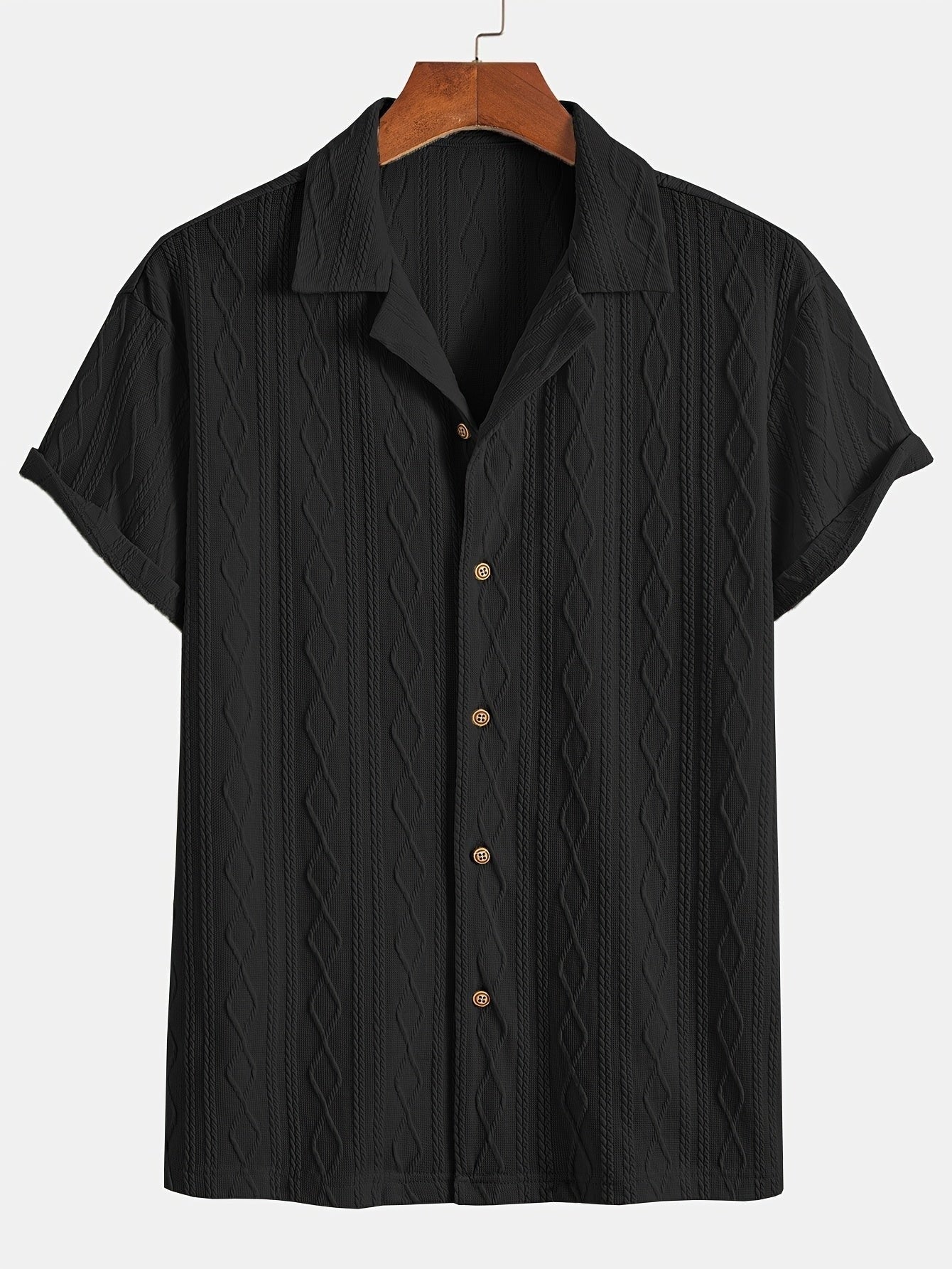 Marlon | Men's Short Sleeve Cable Knit Button Up Shirt