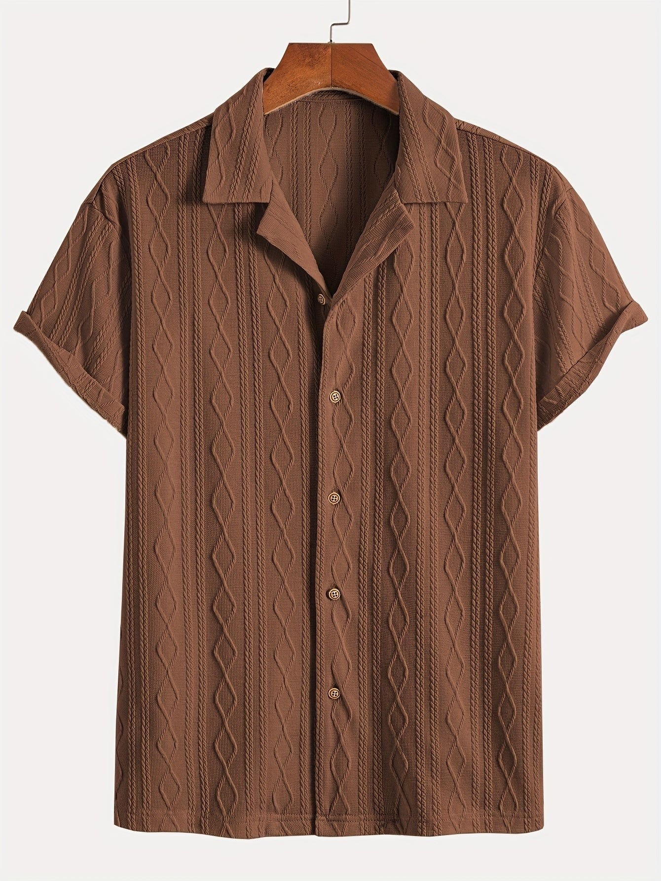 Marlon | Men's Short Sleeve Cable Knit Button Up Shirt