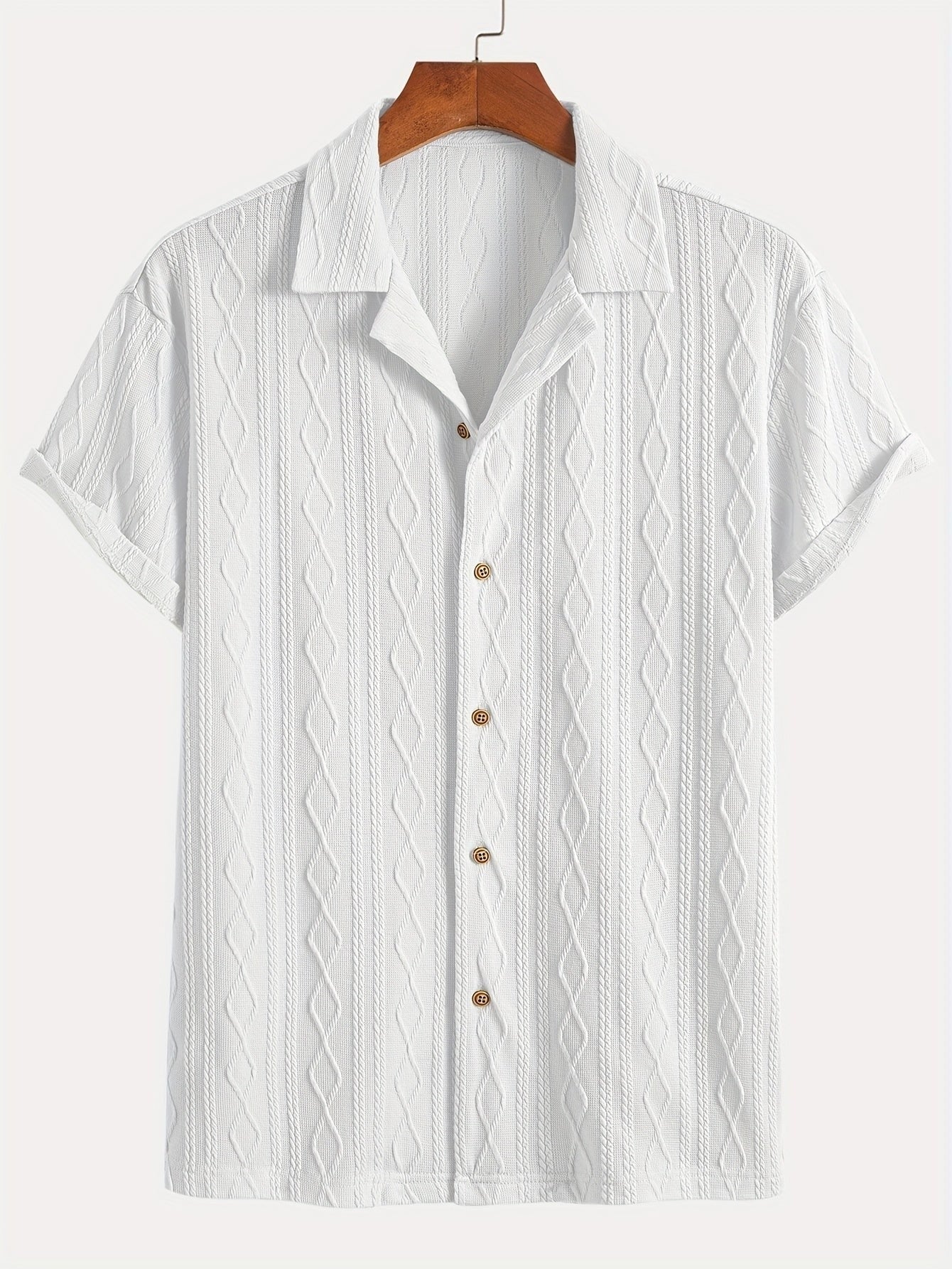Marlon | Men's Short Sleeve Cable Knit Button Up Shirt