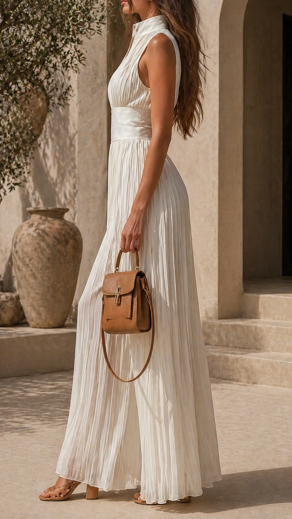 Elegant Pleated Wide Leg Jumpsuit