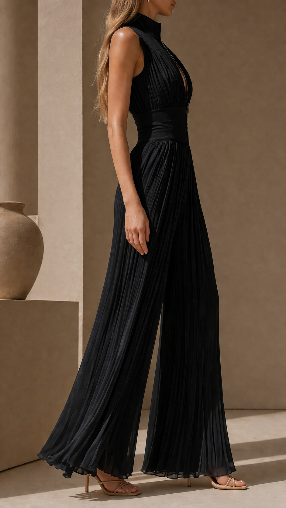 Elegant Pleated Wide Leg Jumpsuit