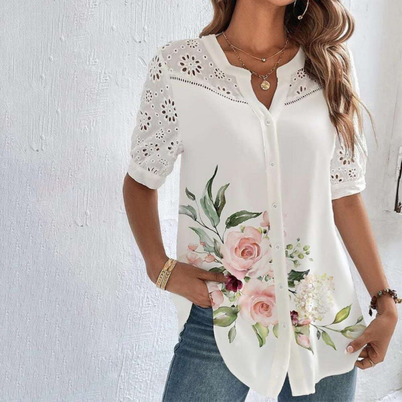ANNELISE™ – Casual Lace Printed Blouse 