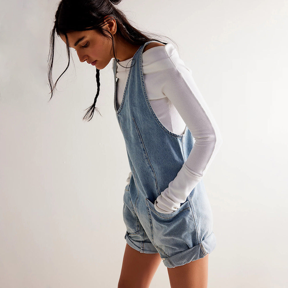 IVYLI™ - Casual Fitted Sleeveless Denim Romper