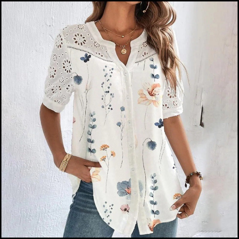 ANNELISE™ – Casual Lace Printed Blouse 