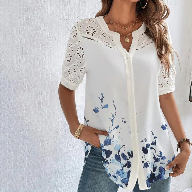 ANNELISE™ – Casual Lace Printed Blouse 