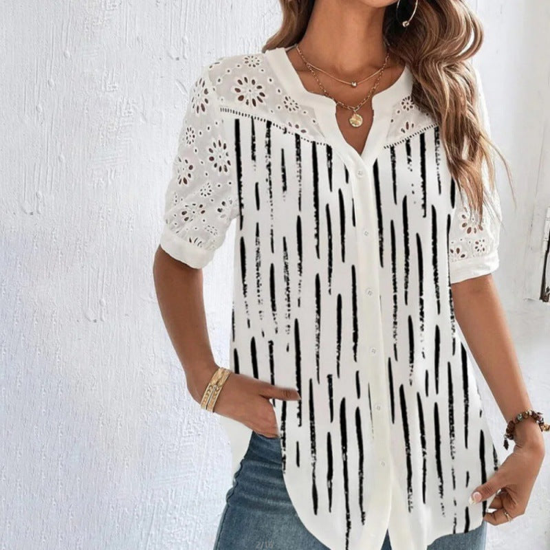 ANNELISE™ – Casual Lace Printed Blouse 
