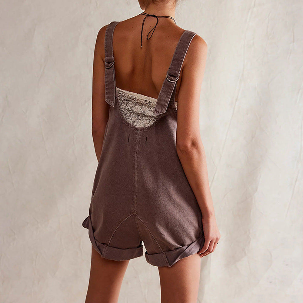 IVYLI™ - Casual Fitted Sleeveless Denim Romper