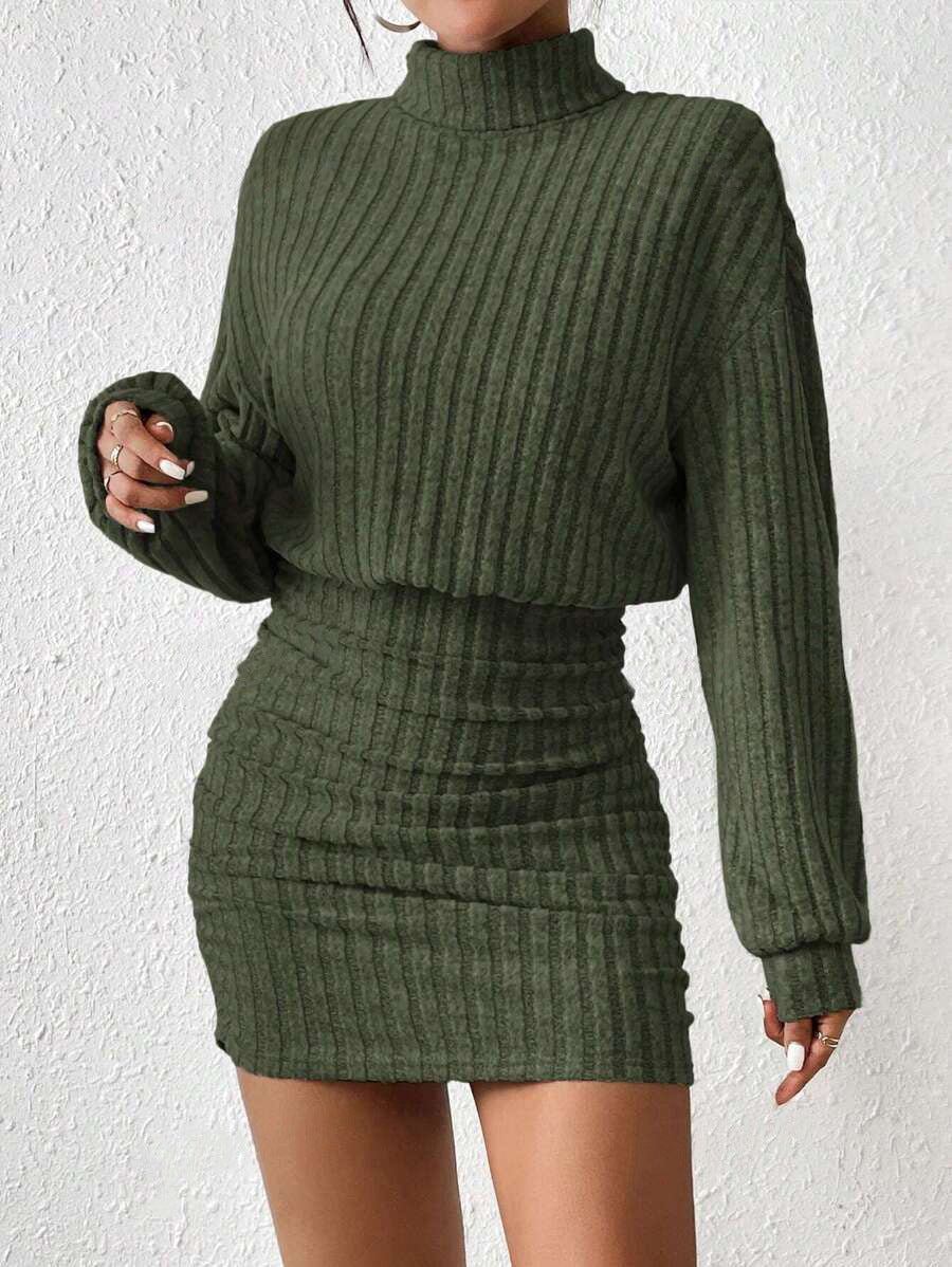 POPPY™ - Minimalist Ribbed Turtleneck Dress