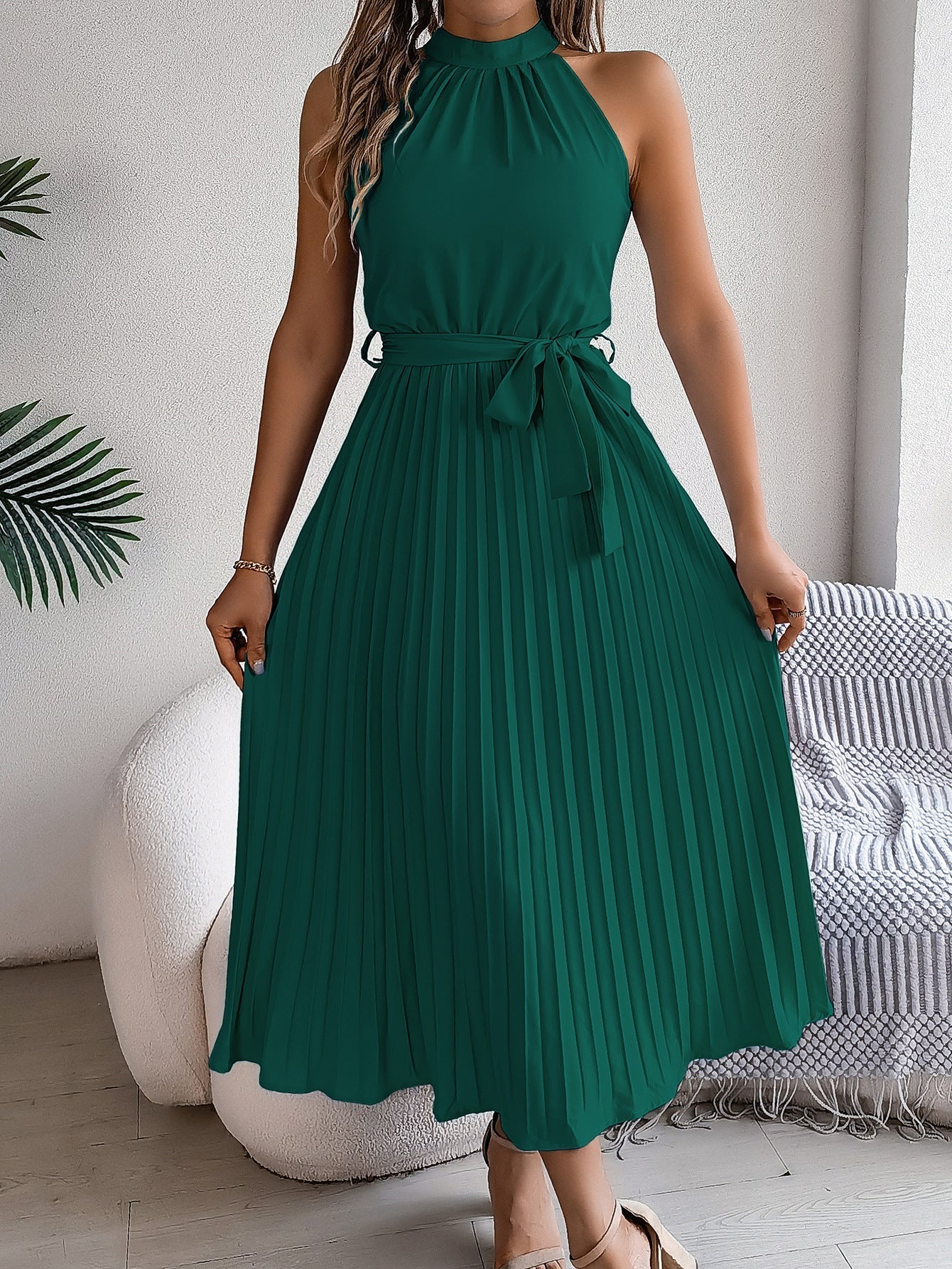 CEDRINE™ – Graceful Pleated Midi Dress 