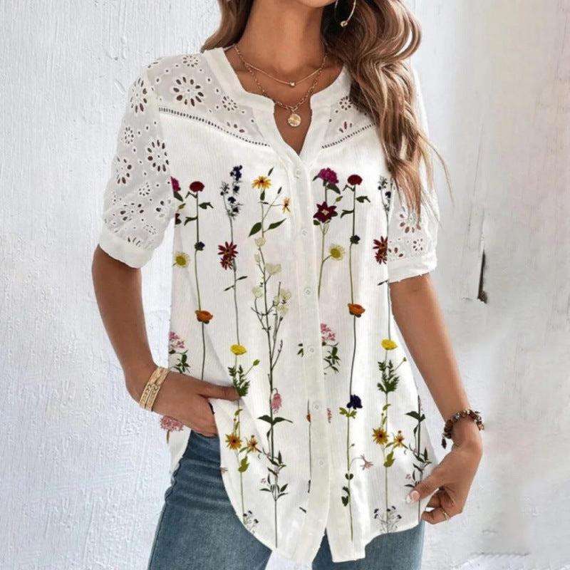 ANNELISE™ – Casual Lace Printed Blouse 