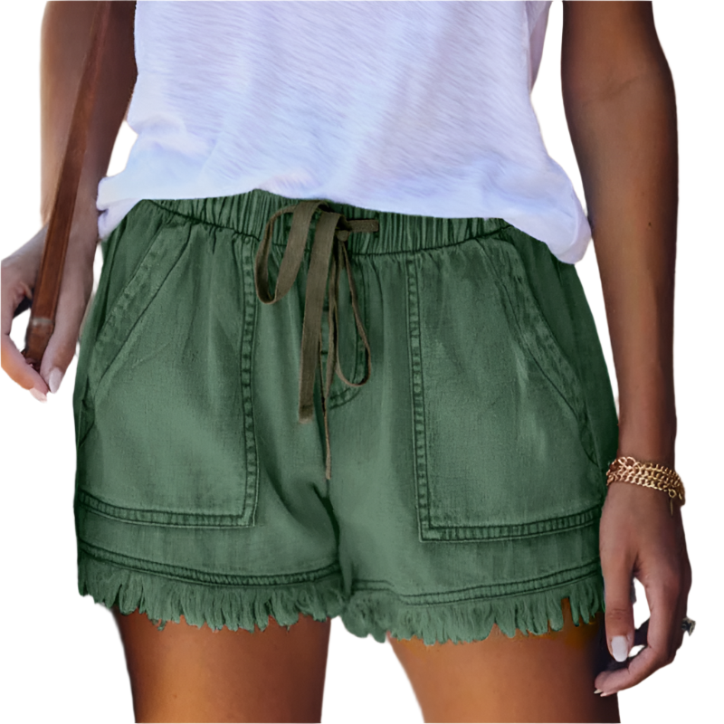 Olivia | High-Waisted Drawstring Frayed Hem Shorts