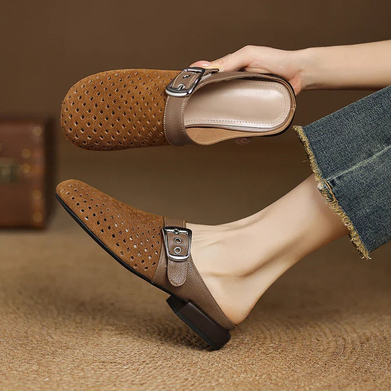 Celine | Perforated Buckle Mule Loafers
