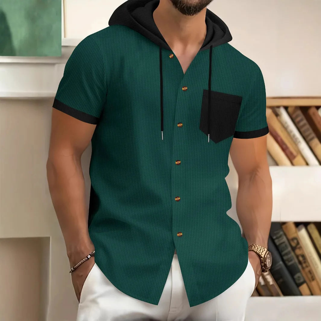 Ciro | Short Sleeve Button-Up Shirt with Hood and Chest Pocket