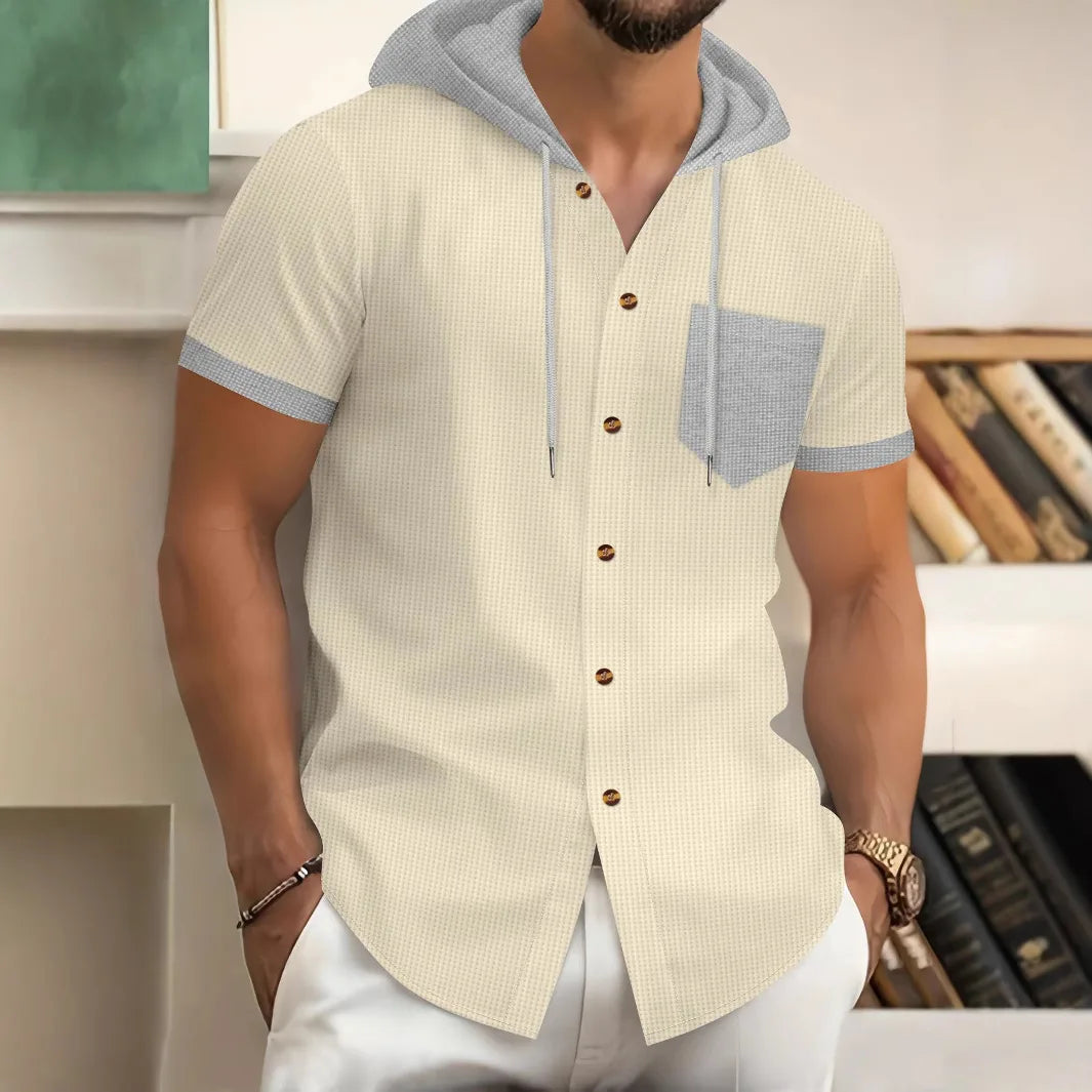 Ciro | Short Sleeve Button-Up Shirt with Hood and Chest Pocket