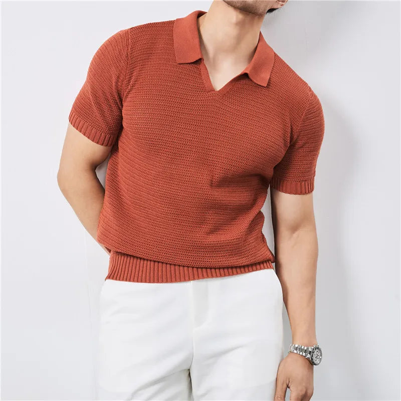 Darian | Textured Knit Polo Shirt Short Sleeve