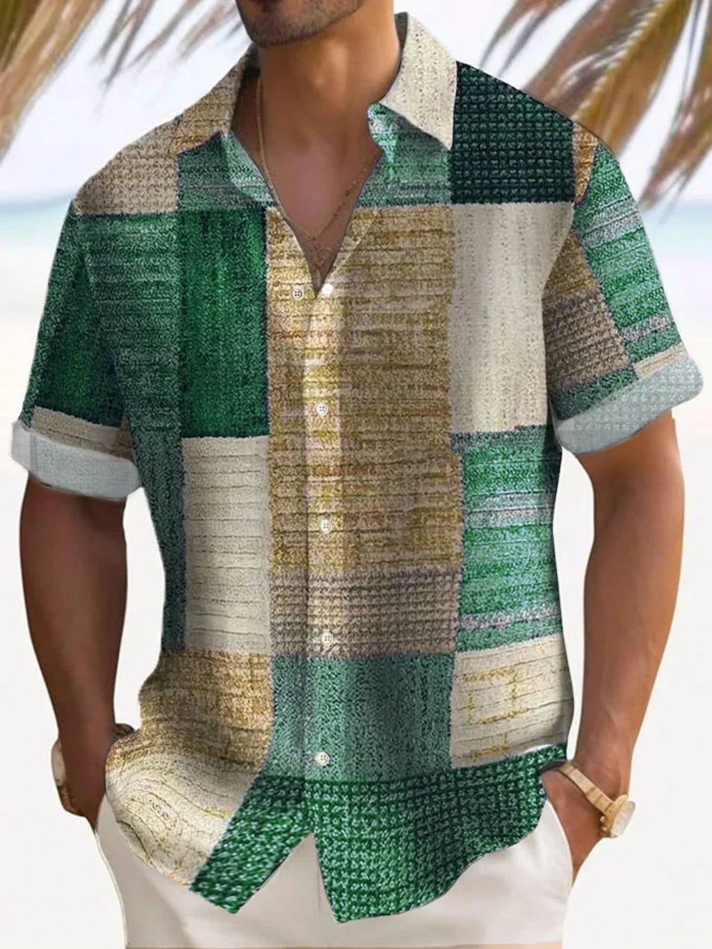 Joshua | Men's Short Sleeve Patchwork Print Button Up Shirt