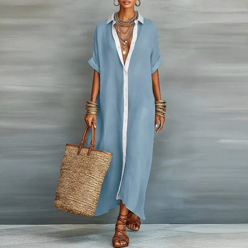 Solene | Button Front Linen Maxi Dress