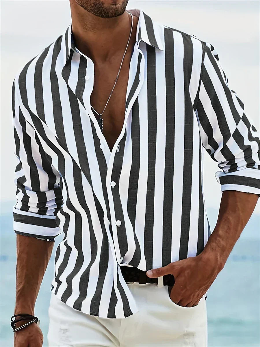 Joel | Men's Long Sleeve Striped Linen Shirt