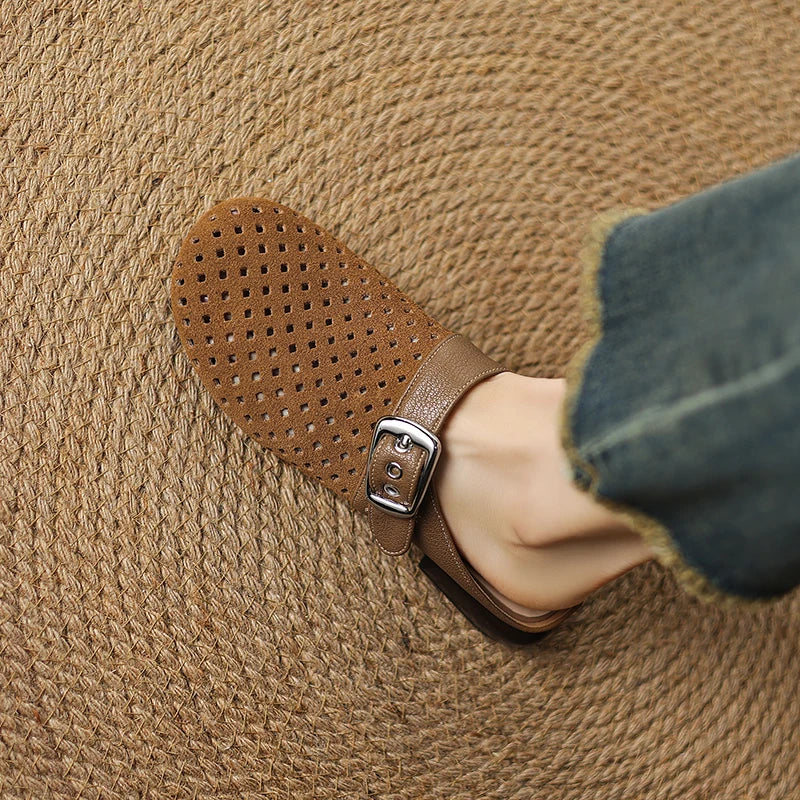 Celine | Perforated Buckle Mule Loafers
