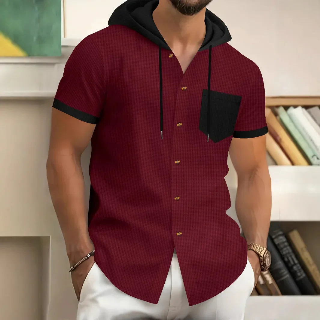 Ciro | Short Sleeve Button-Up Shirt with Hood and Chest Pocket